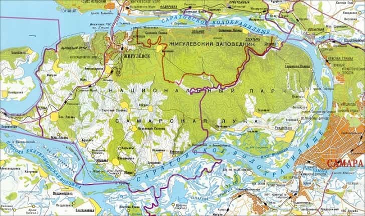 Карта территории национального парка «Самарская Лука»