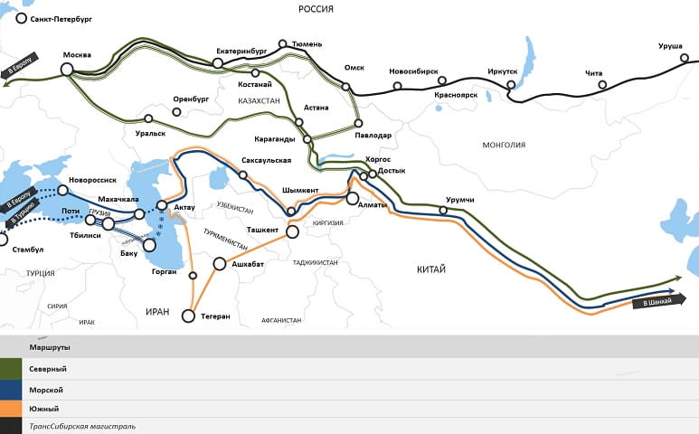 Карта потенциальных маршрутов «Шелкового пути»