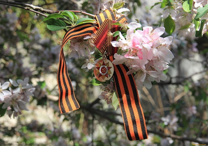 Неизменным атрибут 9 мая - георгиевская ленточка