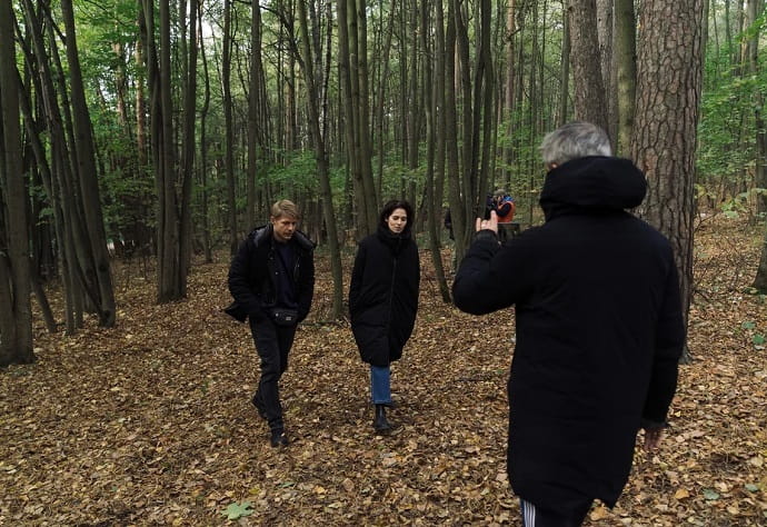 Никита Ефремов и Юлия Снигирь на съёмках сериала