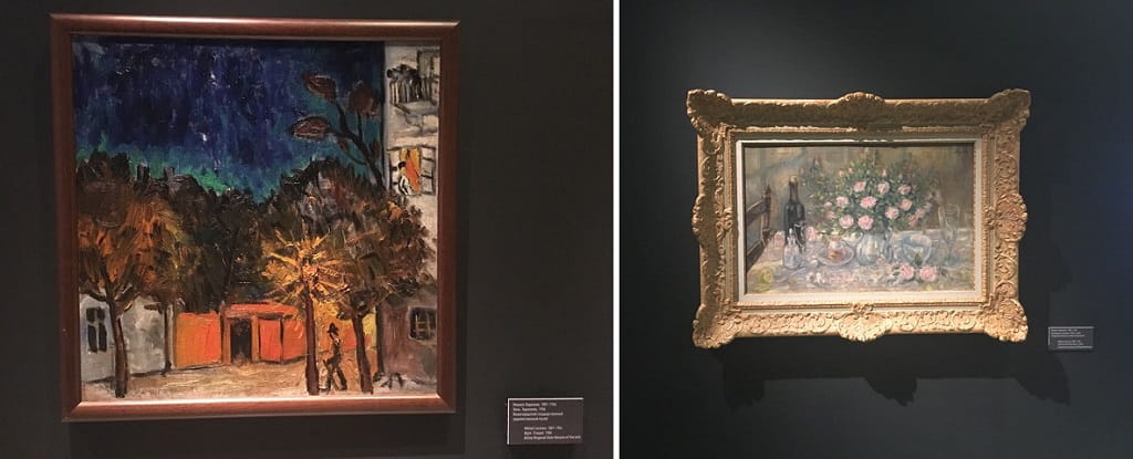 Mikhail Larionov "Tiraspol night" (left) and "Still Life with Roses" (right)