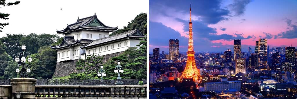The Imperial Palace (left) and Tokyo Tower (right)