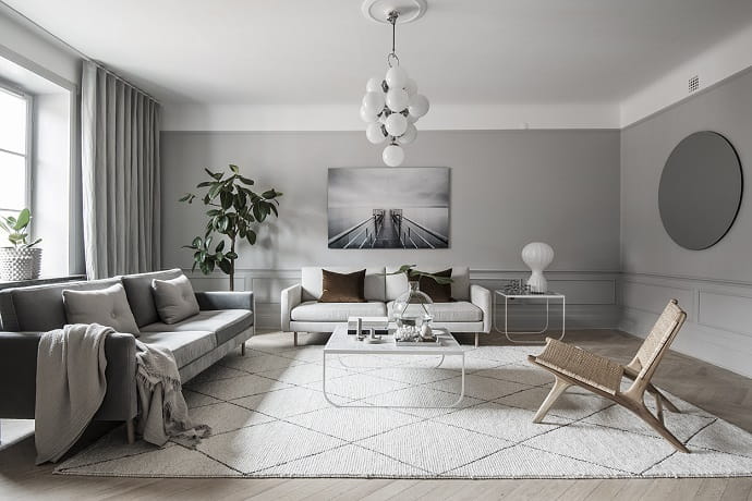 Cool gray in combination with white creates an atmosphere of freshness.