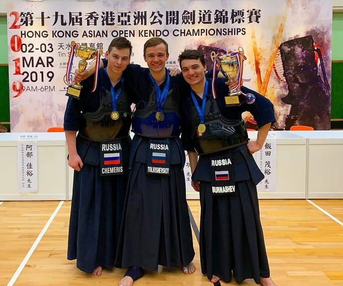 (from left to right) Andrey Chemeris, Nikita Tolkishevsky, Islam Burnashev