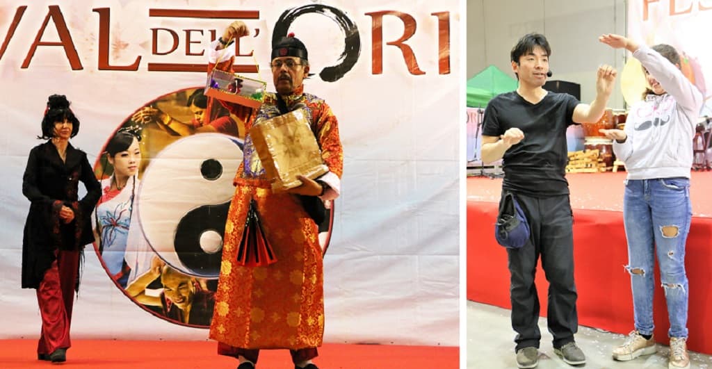 Rolando Dubini and Keichi Iwasaki hit the audience with tricks